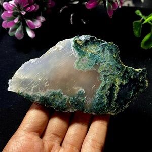 Polished Moss Agate Slab: Scenic Landscape Stone for Jewelry